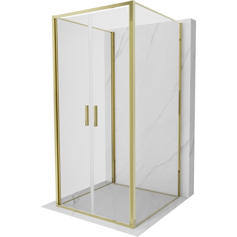 Mexen Exo-3S cabine de douche pivotante 3-parois 110 x 110 cm, transparent, dorée - 814-110-110-50-00-3S