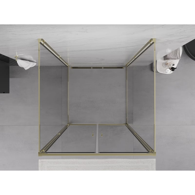 Mexen Exo-3S cabine de douche pivotante 3-parois 110 x 110 cm, transparent, dorée - 814-110-110-50-00-3S
