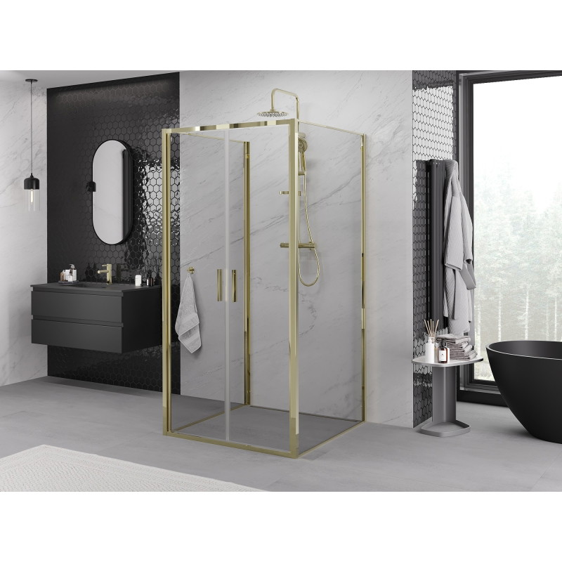 Mexen Exo-B Duo 3S cabine de douche 3-parois pivotante 100 x 100 cm, transparent, or - 814-100-100-50-00-3S