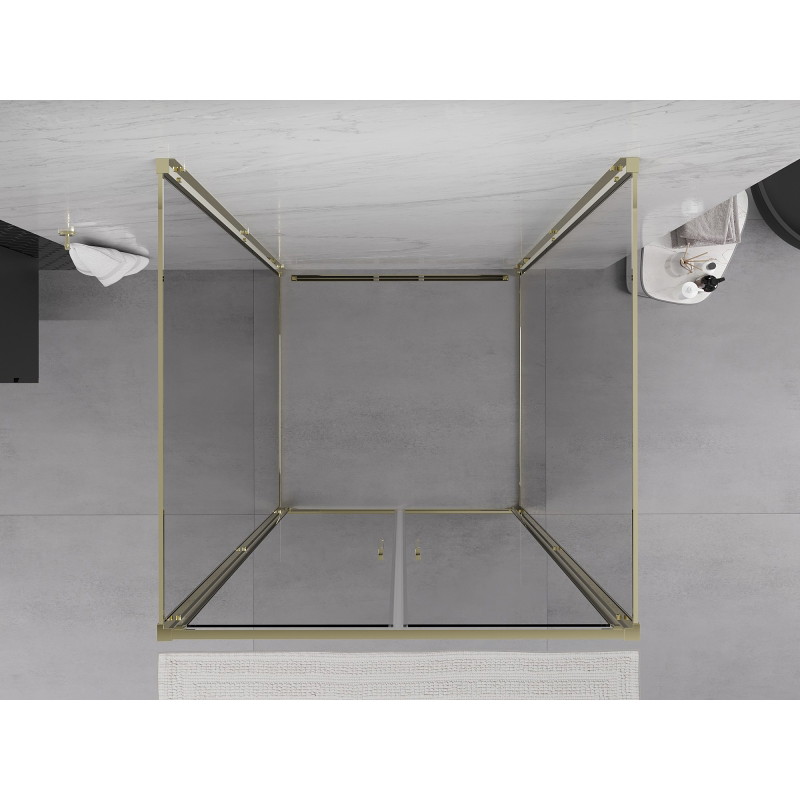 Mexen Exo-B Duo 3S cabine de douche 3-parois pivotante 100 x 100 cm, transparent, or - 814-100-100-50-00-3S