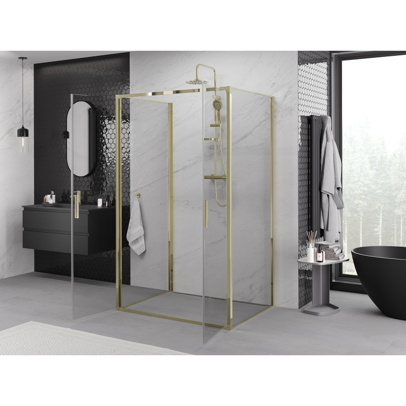 Mexen Exo-B Duo 3S cabine de douche 3 parois pivotante 70 x 75 cm, transparent, doré - 814-070-075-50-00-3S