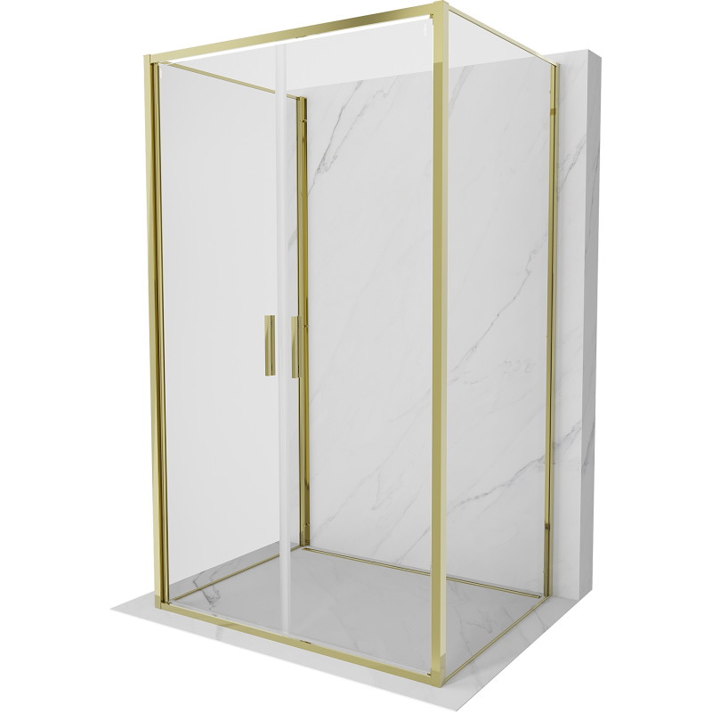 Mexen Exo-B Duo 3S cabine de douche à 3 parois pivotante 90 x 80 cm, transparente, dorée - 814-090-080-50-00-3S
