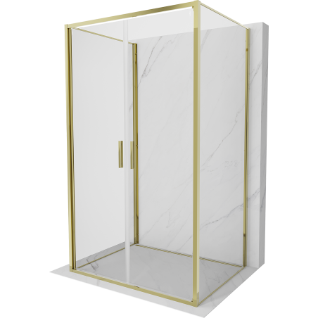 Mexen Exo-B Duo 3S cabine de douche 3 parois à charnières 90 x 100 cm, transparent, dorée - 814-090-100-50-00-3S