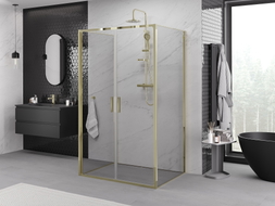 Mexen Exo-B Duo 3S cabine de douche 3 parois pivotante 100 x 90 cm, transparente, or - 814-100-090-50-00-3S