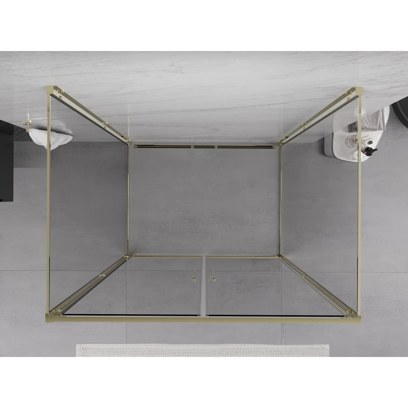 Mexen Exo-3S cabine de douche à 3 parois battante 80 x 110 cm, transparente, dorée - 814-080-110-50-00-3S