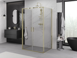 Mexen Exo-B Duo 3S cabine de douche 3 parois pivotante 110 x 95 cm, transparent, dorée - 814-110-095-50-00-3S