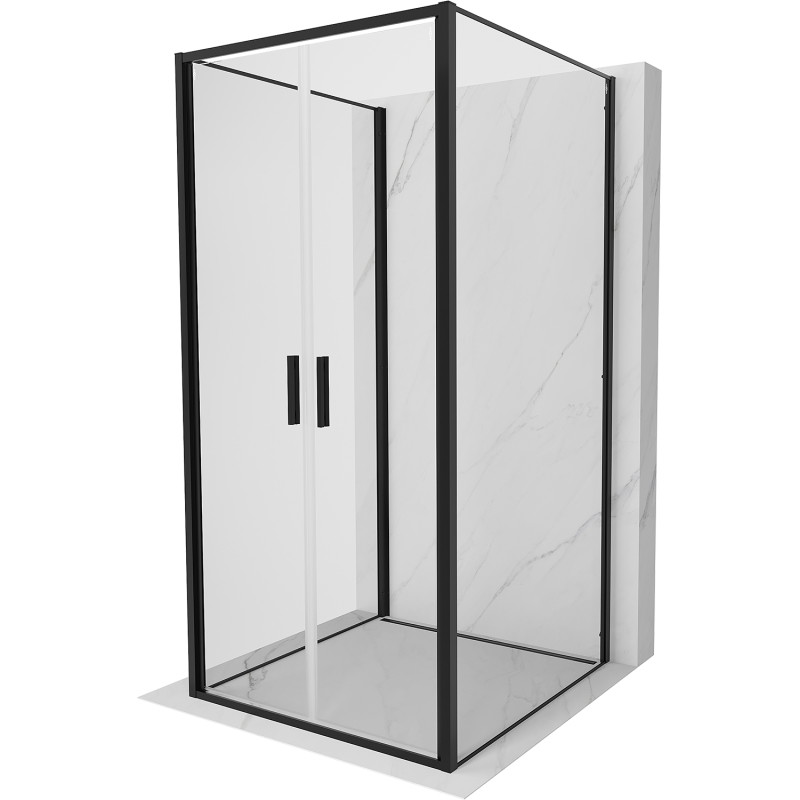 Mexen Exo-B Duo 3S cabine de douche pivotante à 3 parois 120 x 120 cm, transparente, noire - 814-120-120-70-00-3S