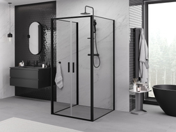 Mexen Exo-B Duo 3S cabine de douche à 3 parois à charnières 110 x 110 cm, transparent, noir - 814-110-110-70-00-3S