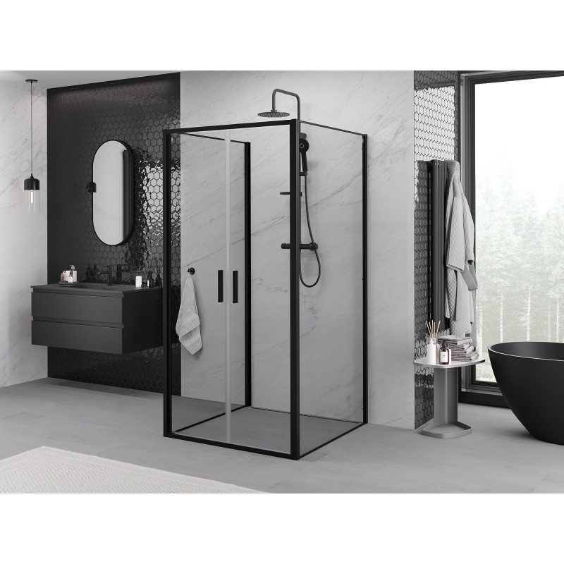 Mexen Exo-B Duo 3S cabine de douche pivotante à 3 parois 120 x 120 cm, transparente, noire - 814-120-120-70-00-3S