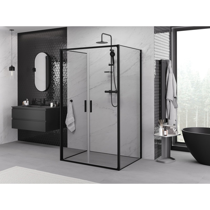 Mexen Exo-B Duo 3S cabine de douche 3 parois avec ouverture 80 x 70 cm, transparent, noir - 814-080-070-70-00-3S