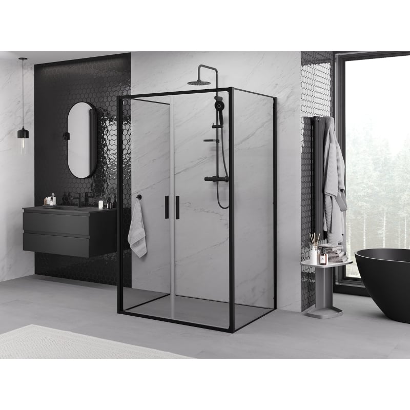 Mexen Exo-3S cabine de douche 3 parois pivotante 110 x 120 cm, transparent, noir - 814-110-120-70-00-3S