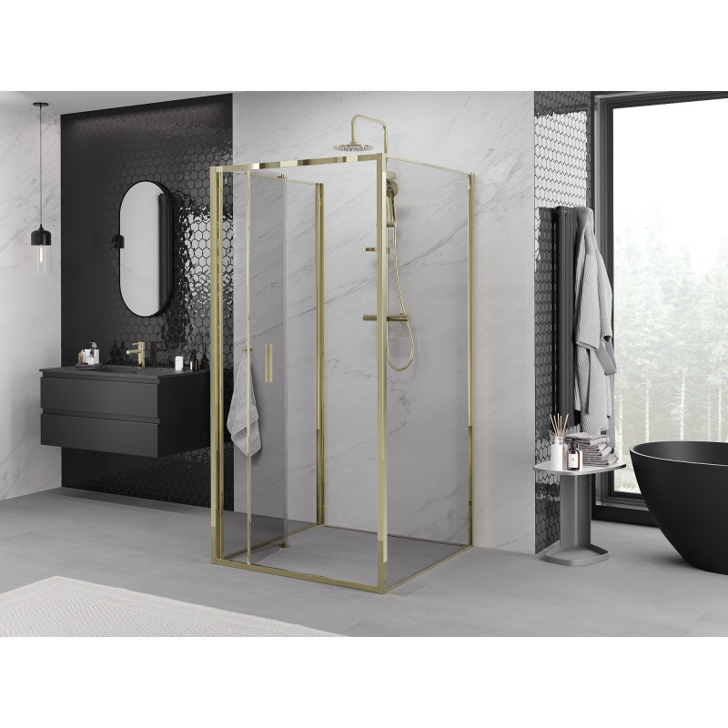 Mexen Exo-F 3S cabine de douche pliante à 3 parois 70 x 70 cm, transparent, dorée - 816-070-070-50-00-3S
