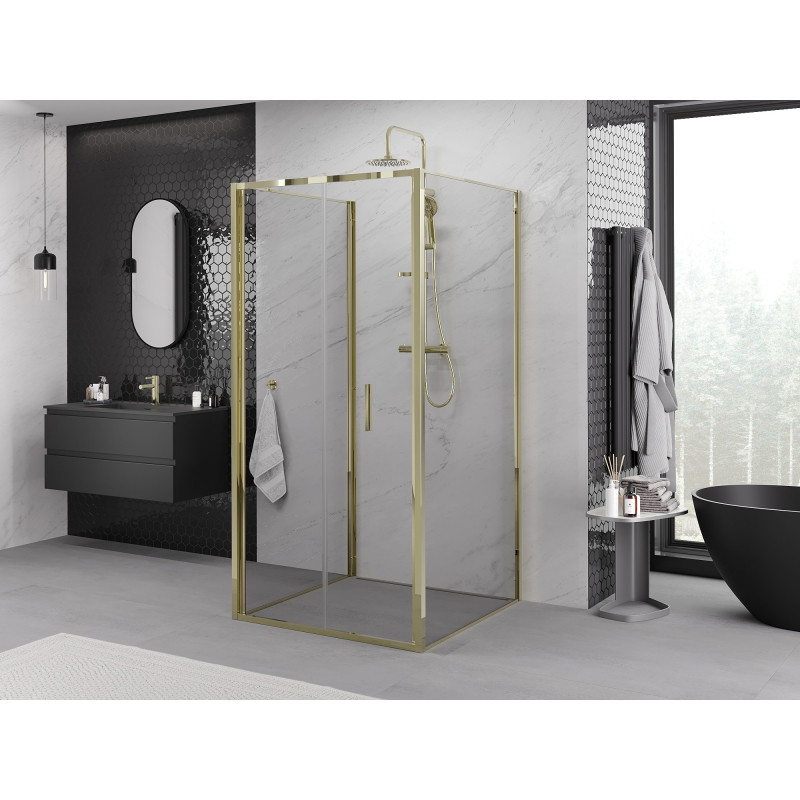 Mexen Exo-F 3S cabine de douche pliable à 3 parois 80 x 80 cm, transparente, dorée - 816-080-080-50-00-3S