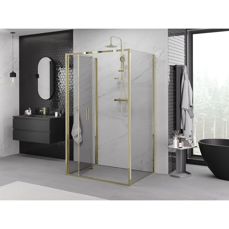 Mexen Exo-3S cabine de douche 3 parois pliantes 85 x 75 cm, transparent, dorée - 816-085-075-50-00-3S