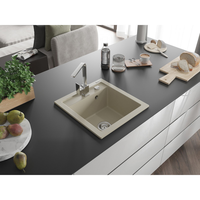Mexen Vito évier de cuisine en granit 1-bac avec robinet de cuisine Rita, beige - 6503-69-670300-00