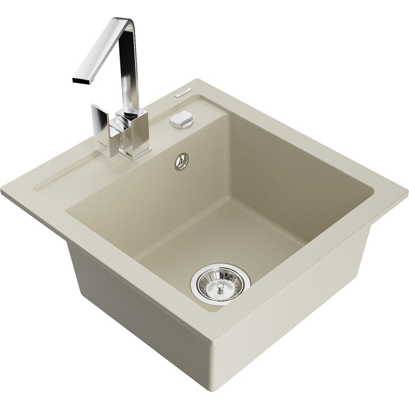 Mexen Vito évier en granit 1-bassin avec robinet de cuisine Rita, beige - 6503-69-670300-00