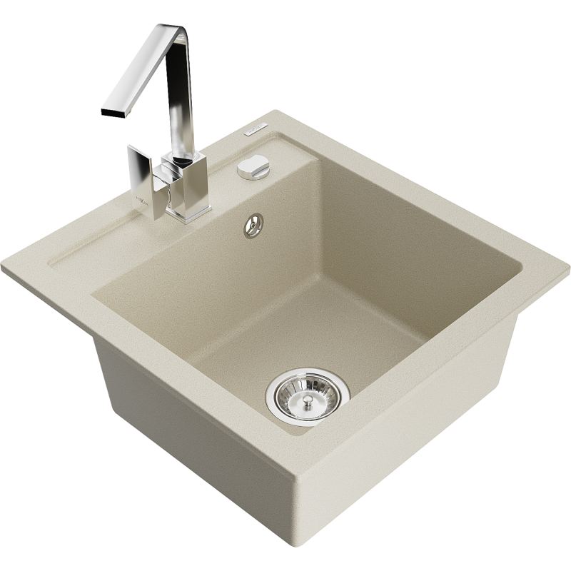 Mexen Vito évier en granit à 1 cuve avec robinet mélangeur Rita, Beige - 6503-69-670300-00