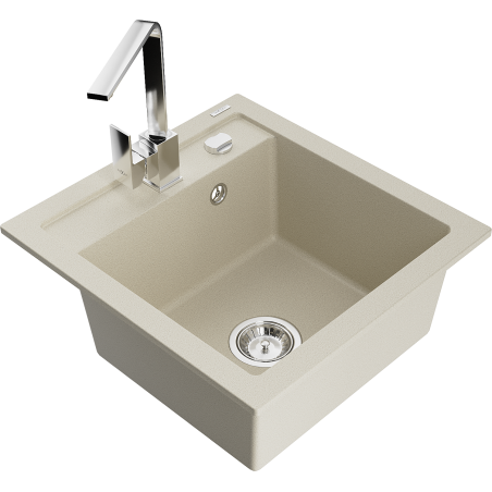 Mexen Vito évier en granit à 1 cuve avec robinet mélangeur Rita, Beige - 6503-69-670300-00