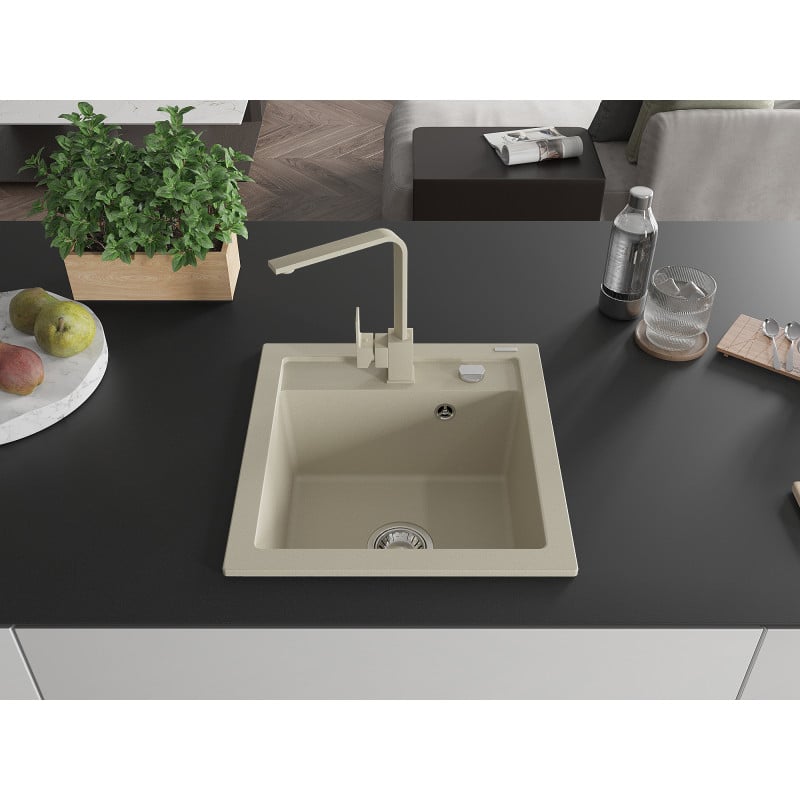Mexen Vito évier en granit 1 bac avec mitigeur de cuisine Rita, beige - 6503-69-670300-69