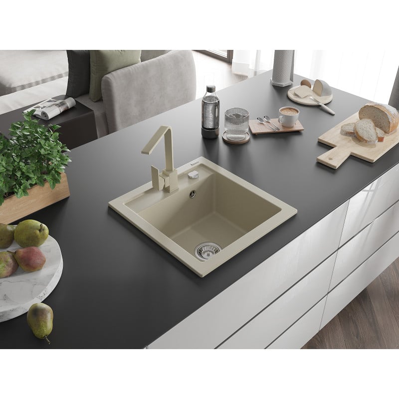 Mexen Vito évier en granit 1 bac avec mitigeur de cuisine Rita, beige - 6503-69-670300-69