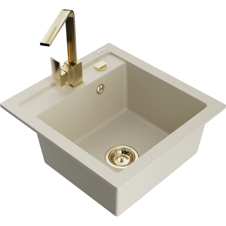 Mexen Vito évier en granit à 1 cuve avec robinet mélangeur Rita, Beige - 6503-69-670300-50