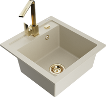 Mexen Vito évier en granit à 1 cuve avec robinet mélangeur Rita, Beige - 6503-69-670300-50