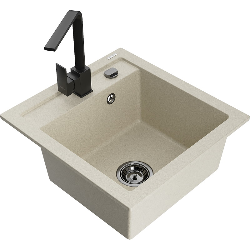 Mexen Vito Évier en granit 1 bac avec robinet de cuisine Rita, beige - 6503-69-670300-70