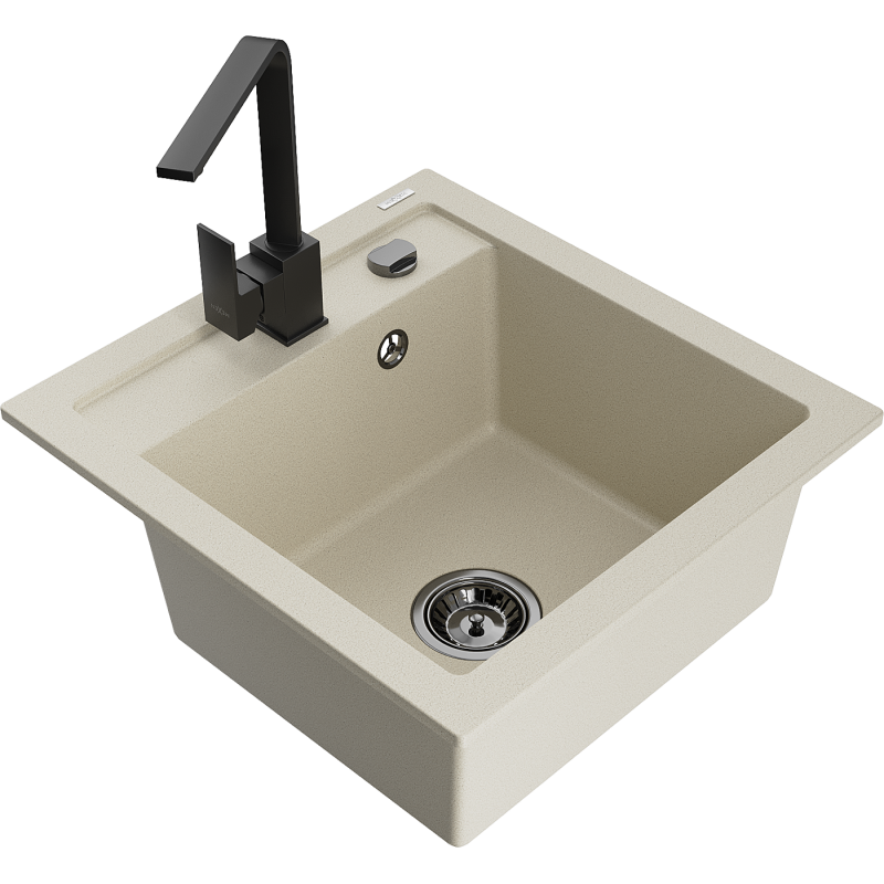 Mexen Vito évier en granit à 1 cuve avec robinet mélangeur Rita, Beige - 6503-69-670300-70