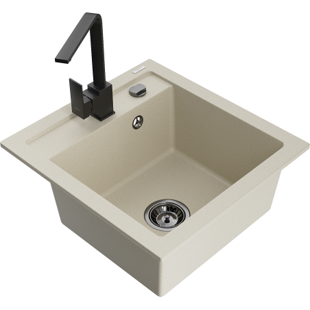 Mexen Vito Évier en granit 1 bac avec robinet de cuisine Rita, beige - 6503-69-670300-70