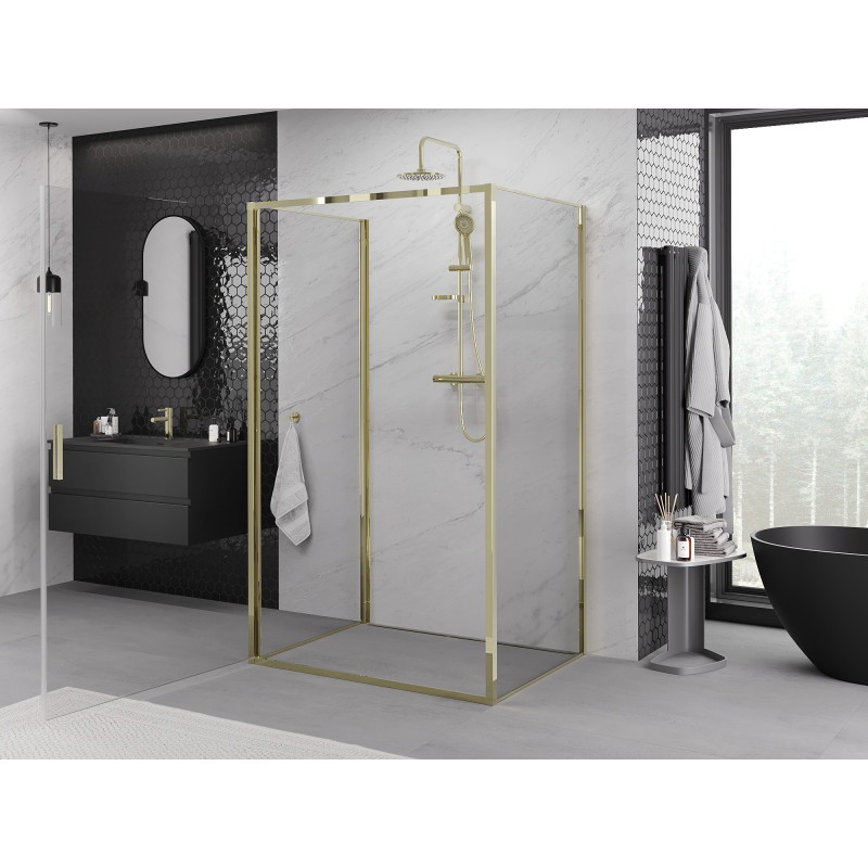 Mexen Exo-B 3S cabine de douche à 3 murs ouvrante 80 x 70 cm, transparent, or - 817-080-070-50-00-3S