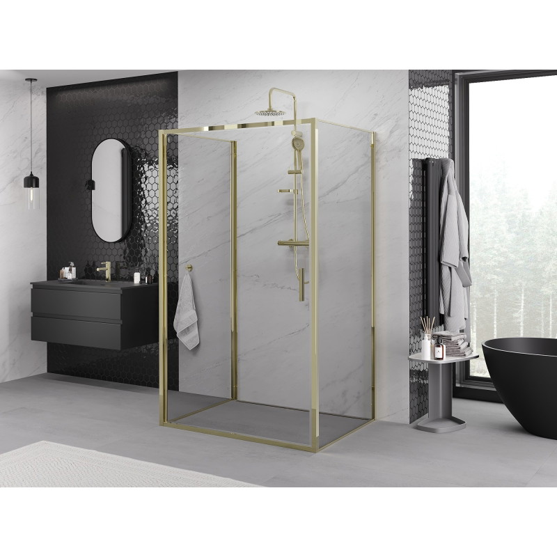 Mexen Exo-B 3S cabine de douche à 3 murs ouvrante 80 x 70 cm, transparent, or - 817-080-070-50-00-3S