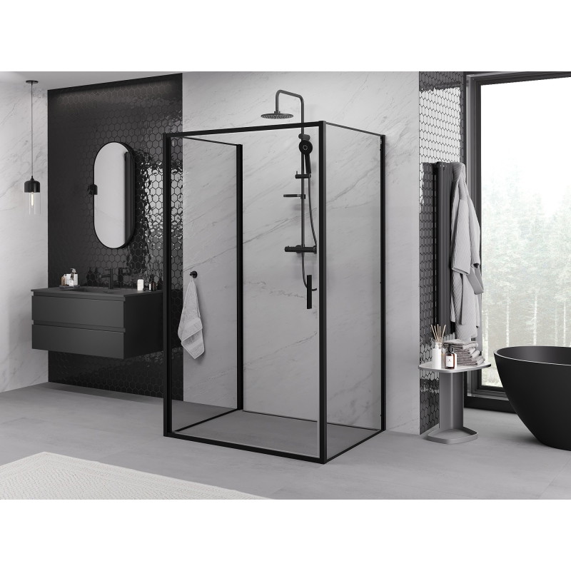 Mexen Exo-B 3S cabine de douche 3 parois pivotante 100 x 70 cm, transparent, noir - 817-100-070-70-00-3S
