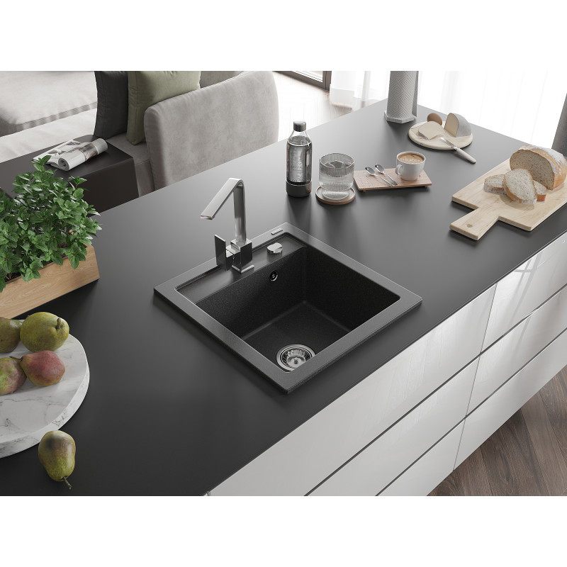 Mexen Vito évier en granit 1-bassin avec robinet de cuisine Rita, noir moucheté - 6503-76-670300-00
