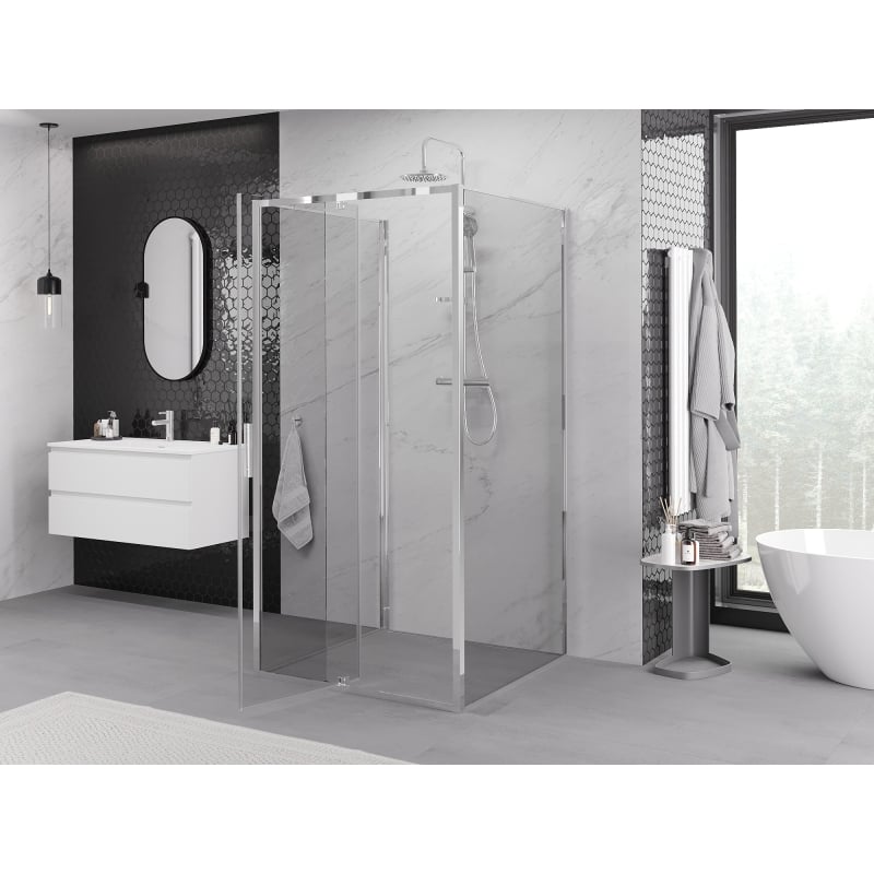 Mexen Exo-3S cabine de douche à 3 parois à charnière 90 x 90 cm, transparente, chromée - 819-090-090-01-00-3S