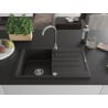 Mexen Bruno évier en granit 1 bac avec égouttoir 795 x 495 mm, noir/doré métallisé, siphon chromé- 6513791010-75