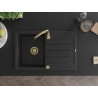 Mexen Bruno évier en granit à 1 bac avec égouttoir 795 x 495 mm, noir/argent métallique, siphon doré - 6513791010-73-G