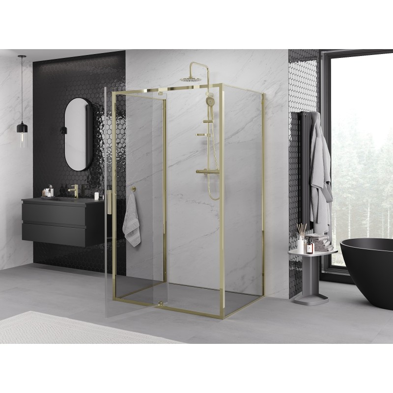 Mexen Exo-3S cabine de douche 3 parois battante 95 x 80 cm, transparent, or - 819-095-080-50-00-3S