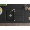 Mexen Bruno évier en granit 1 bac avec égouttoir 795 x 495 mm, noir/argent métallique, siphon chromé - 6513791010-73