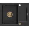 Mexen Enzo évier en granit à 1 bac avec égouttoir 576 x 465 mm, noir/métallique argent, siphon doré - 6506571005-73-G