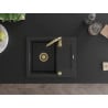 Mexen Enzo évier en granit 1 bac avec égouttoir 576 x 465 mm, noir/argent métallisé, siphon doré - 6506571005-73-G
