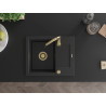 Mexen Enzo évier en granit à 1 bac avec égouttoir 576 x 465 mm, noir/métallique argent, siphon doré - 6506571005-73-G