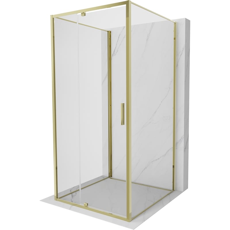 Mexen Exo-3S cabine de douche à 3 parois pivotante 90 x 90 cm, transparent, or - 819-090-090-50-00-3S