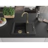 Mexen Enzo évier en granit 1 bac avec égouttoir 576 x 465 mm, noir/argent métallisé, siphon doré - 6506571005-73-G