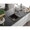 Mexen Enzo évier en granit 1 bac avec égouttoir 576 x 465 mm, noir/argent métallisé, siphon doré - 6506571005-73-G