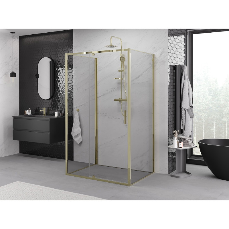Mexen Exo-R 3S cabine de douche à 3 parois battante 115 x 90 cm, transparent, or - 819-115-090-50-00-3S