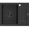 Mexen Enzo évier en granit 1 bac avec égouttoir 576 x 465 mm, noir/argent métallisé, siphon noir - 6506571005-73-B