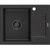 Mexen Enzo évier en granit à 1 bac avec égouttoir 576 x 465 mm, noir/argenté métallisé, siphon noir - 6506571005-73-B