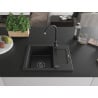 Mexen Enzo évier en granit 1 bac avec égouttoir 576 x 465 mm, noir/argent métallisé, siphon noir - 6506571005-73-B
