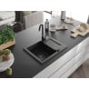 Mexen Enzo évier en granit 1 bac avec égouttoir 576 x 465 mm, noir/argent métallisé, siphon noir - 6506571005-73-B