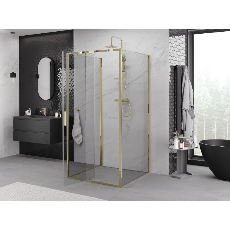 Mexen Exo-R 3S Cabine de douche à 3 côtés pivotante 95 x 95 cm, transparente, dorée - 819-095-095-50-00-3S